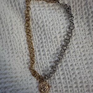 Gold and Silver Chain Necklace with Medallion